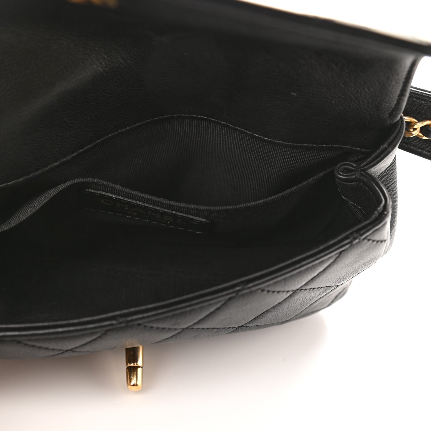 Lambskin Quilted Flap Waist Belt Bag Black