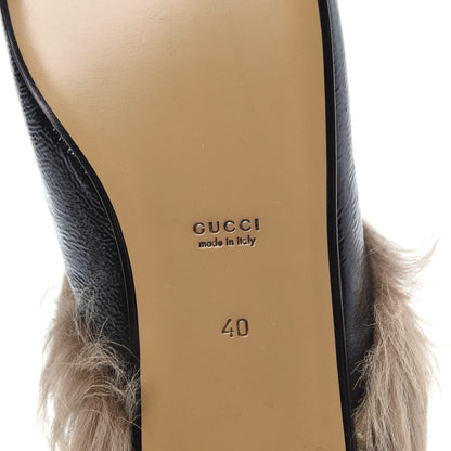 Gucci Patent Fur Womens Princetown Slippers 40 Black Natural 7 of 8