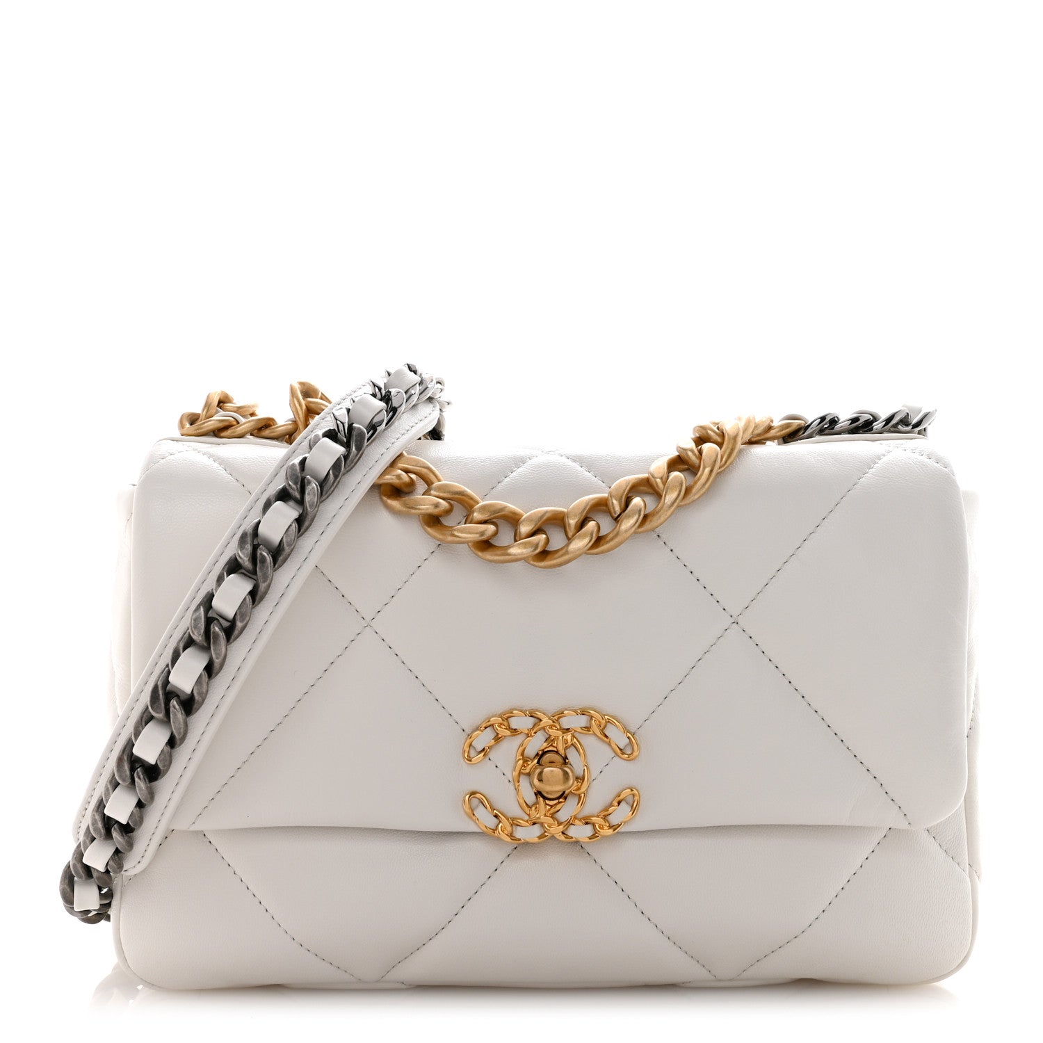 Chanel Goatskin Quilted Medium Chanel 19 Flap White 1 of 13