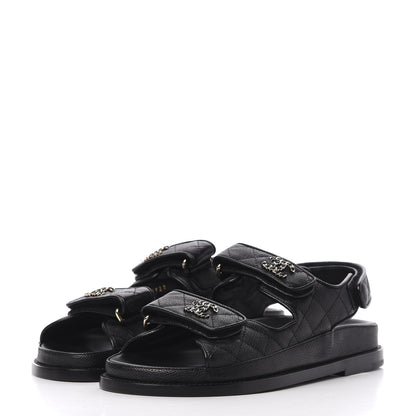 Chanel Grained Calfskin Velcro Dad Sandals 36 Black 3 of 11