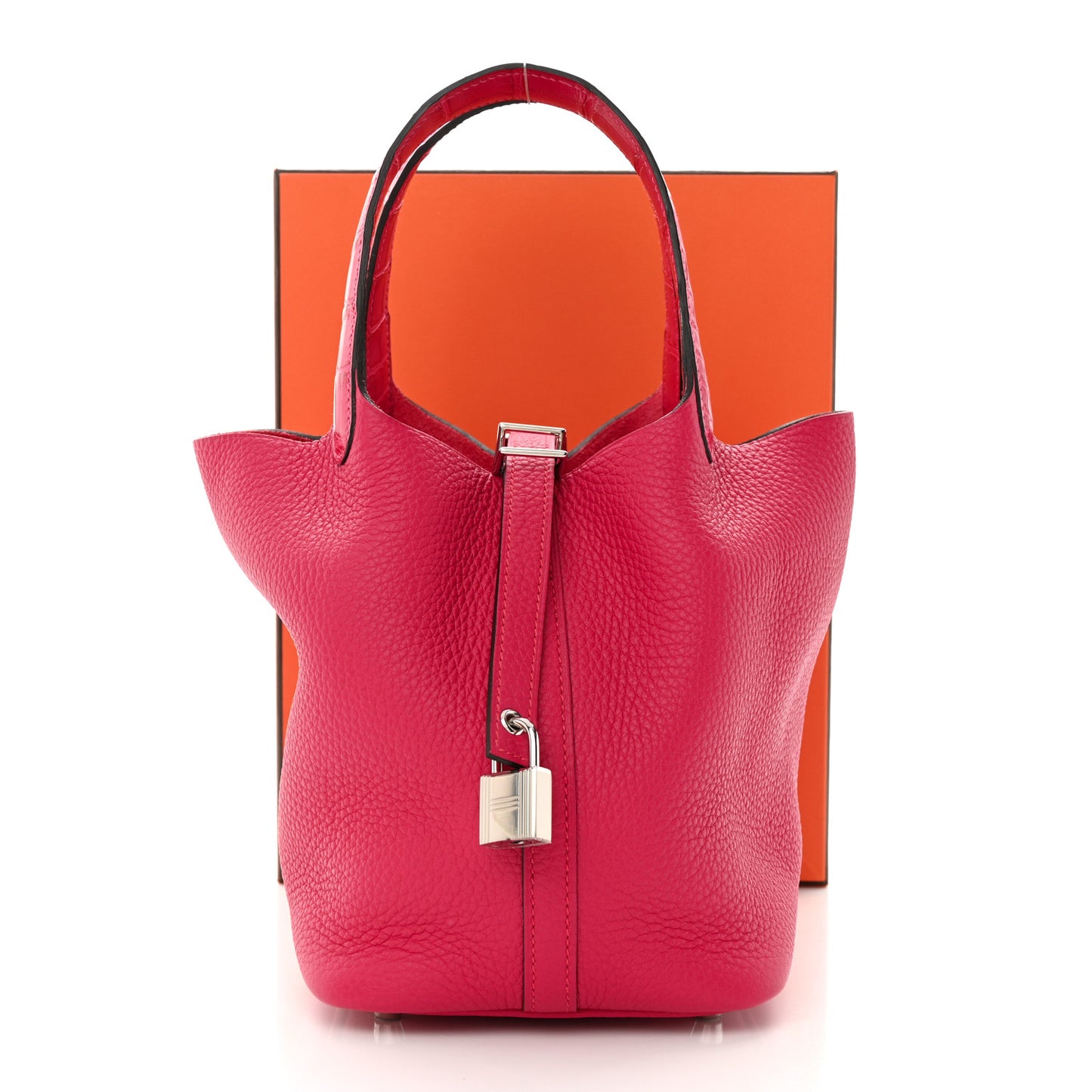 Taurillon Clemence Matte Alligator Picotin Lock Touch 18 PM Framboise