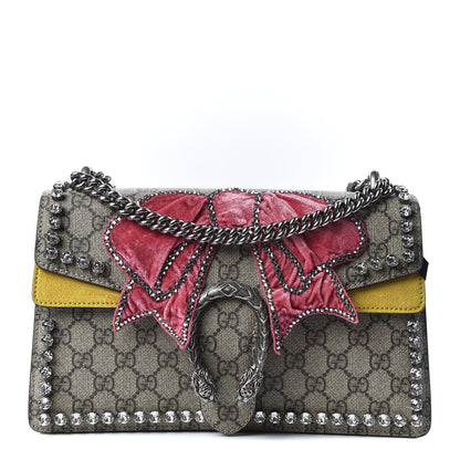 Gucci GG Supreme Monogram Crystal Bow Embroidered Small Dionysus Shoulder Bag Yellow 1 of 9