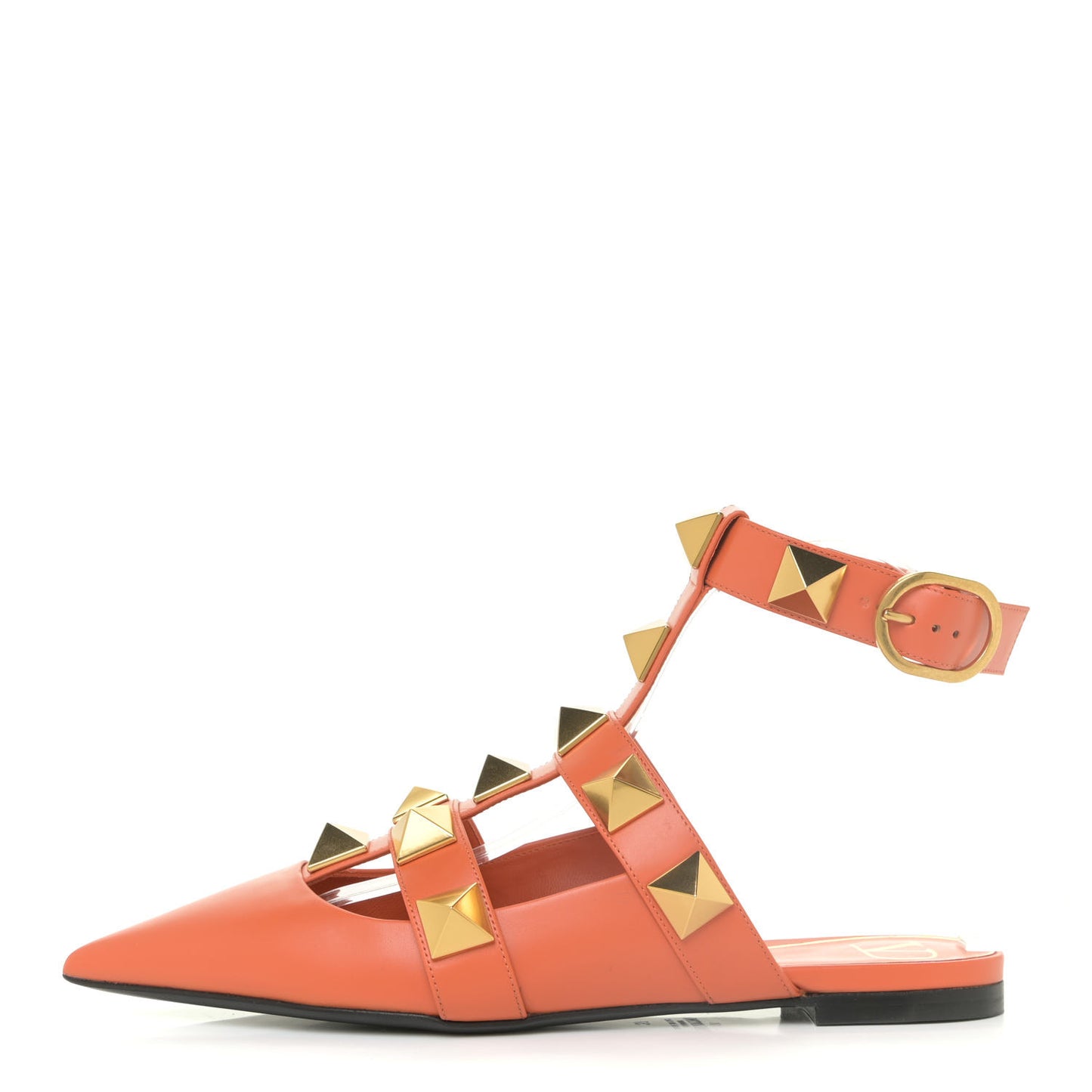 Calfskin Roman Stud Ankle Strap Flat Mules 37 Orange Zest