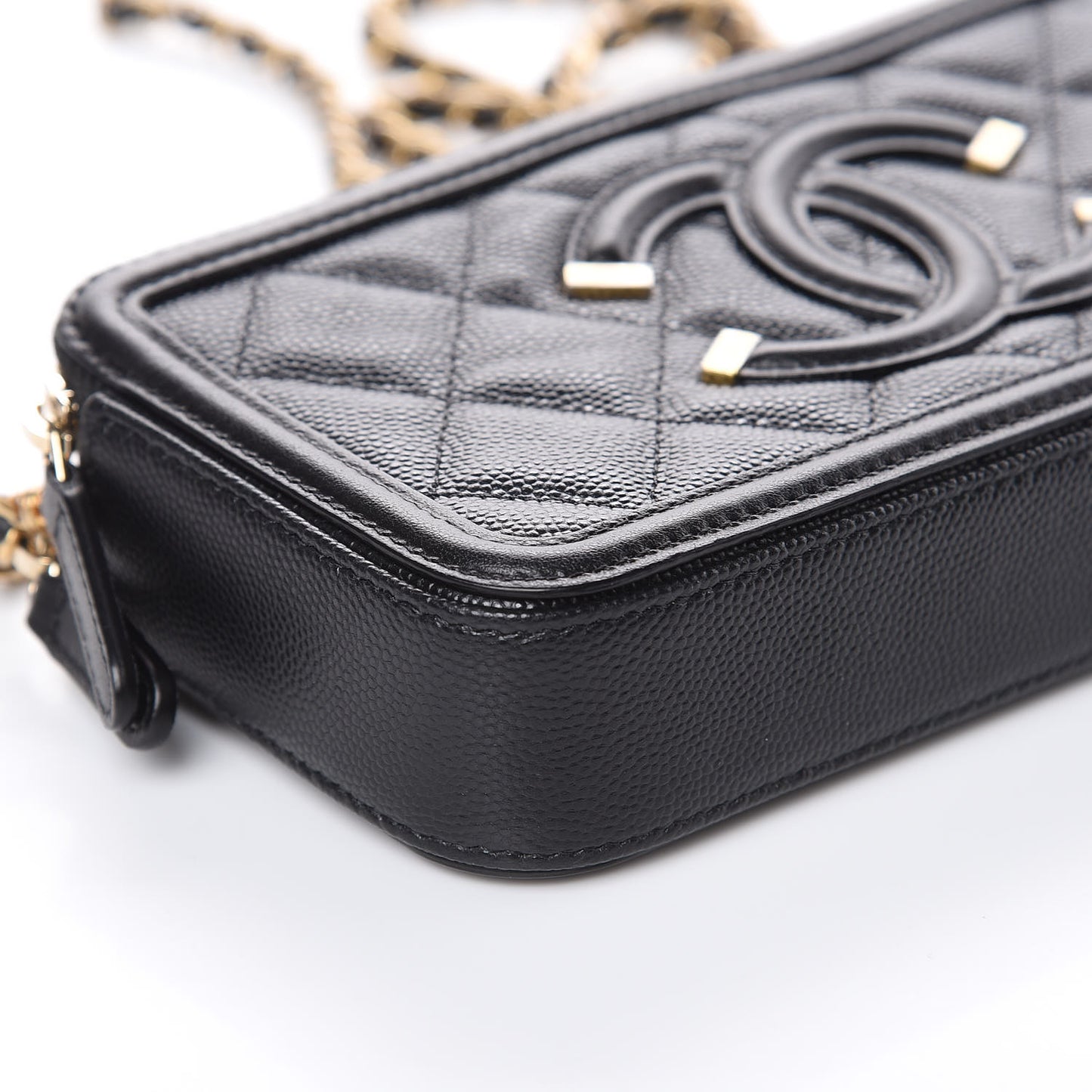 Caviar Quilted CC Filigree Clutch With Chain Black