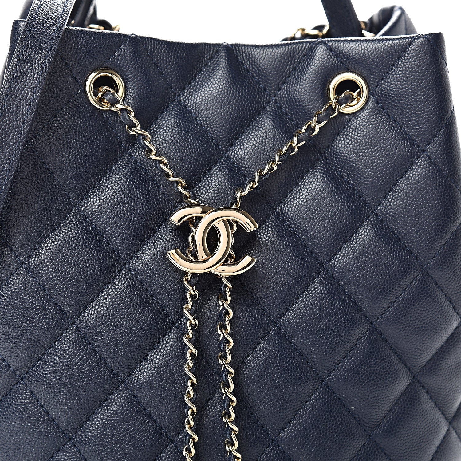 Chanel Caviar Quilted Rolled Up Bucket Drawstring Bag Navy 7 of 9