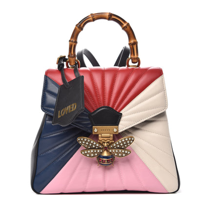 Gucci Calfskin Bamboo Trapuntata Queen Margaret Backpack Blue Agata Hibiscus Red Mystic White Sugar Pink 1 of 13