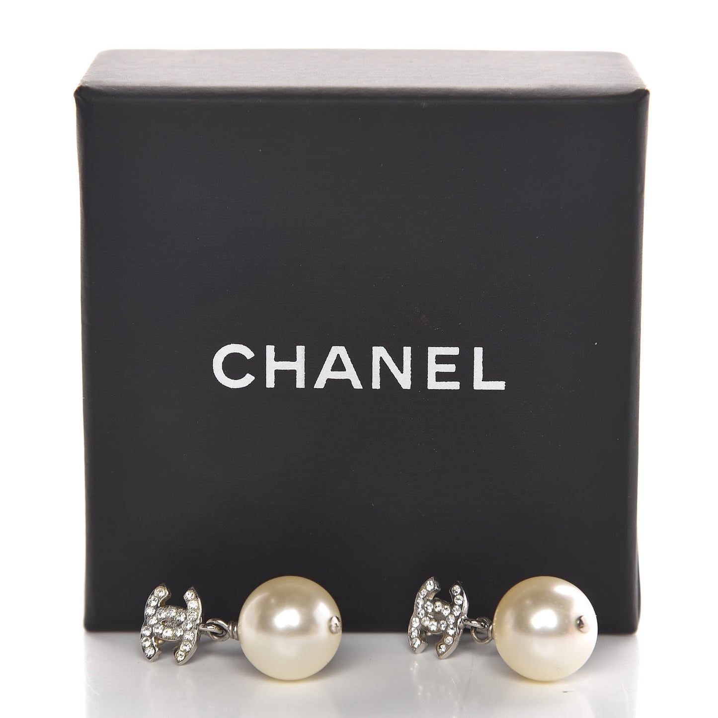 Crystal Pearl CC Drop Earrings Silver Pearly White