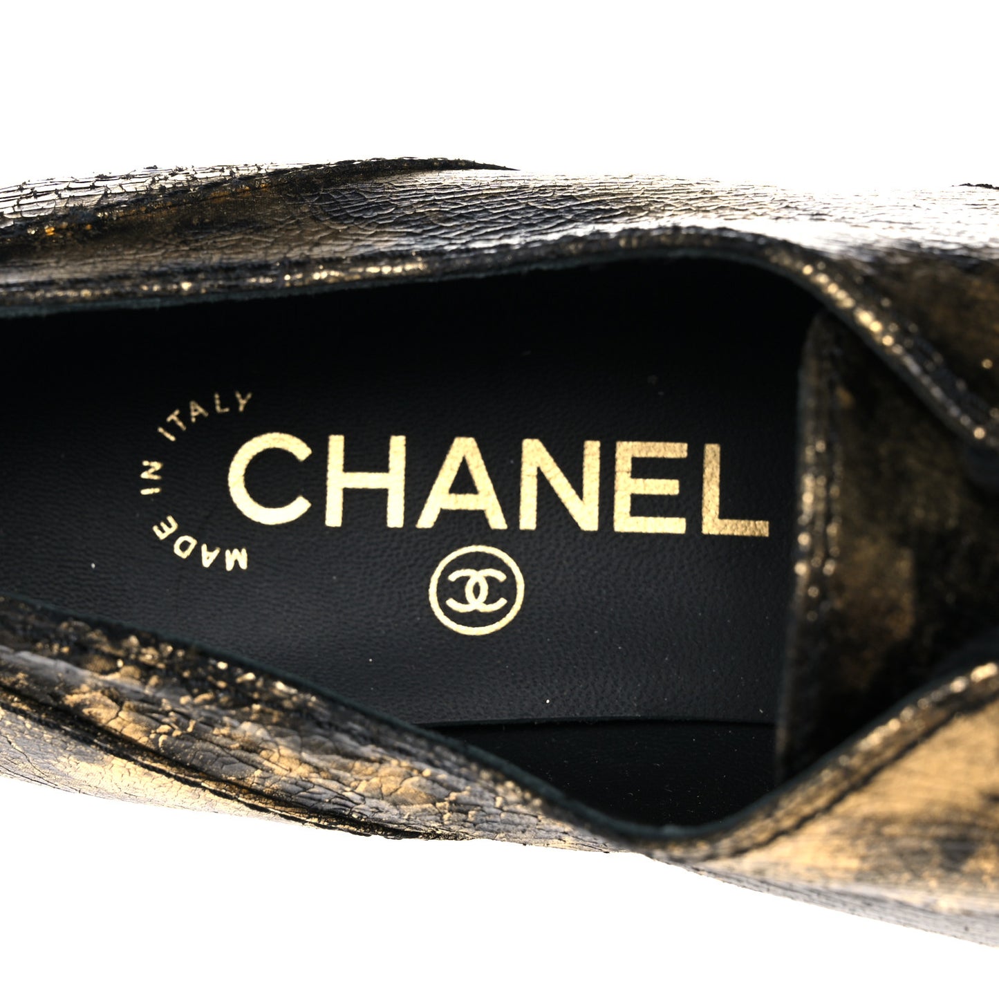Laminated Goatskin Lace Up Oxford 38 Gold