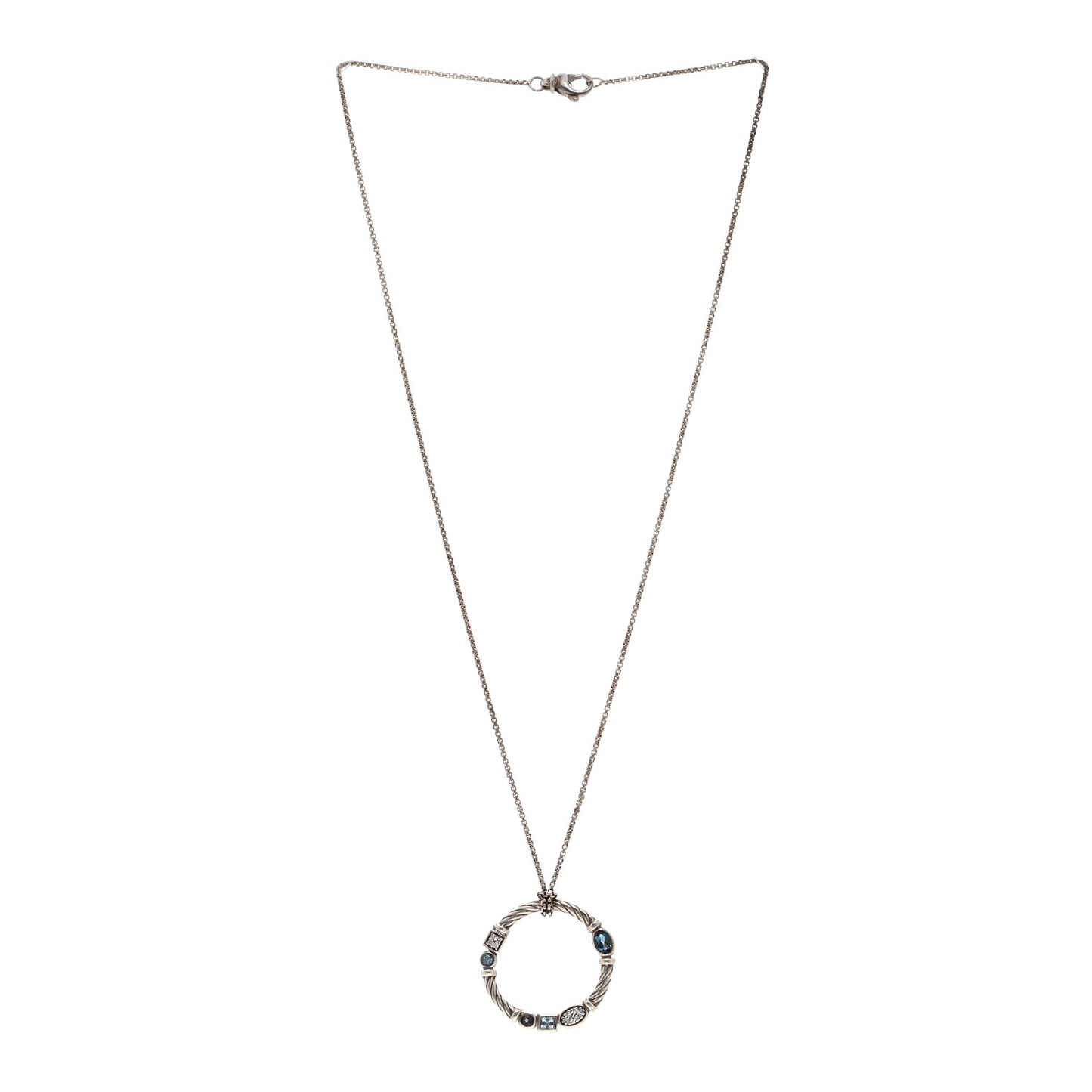 Sterling Silver Diamond Blue Topaz Iolite Aquamarine Confetti Pendant Necklace