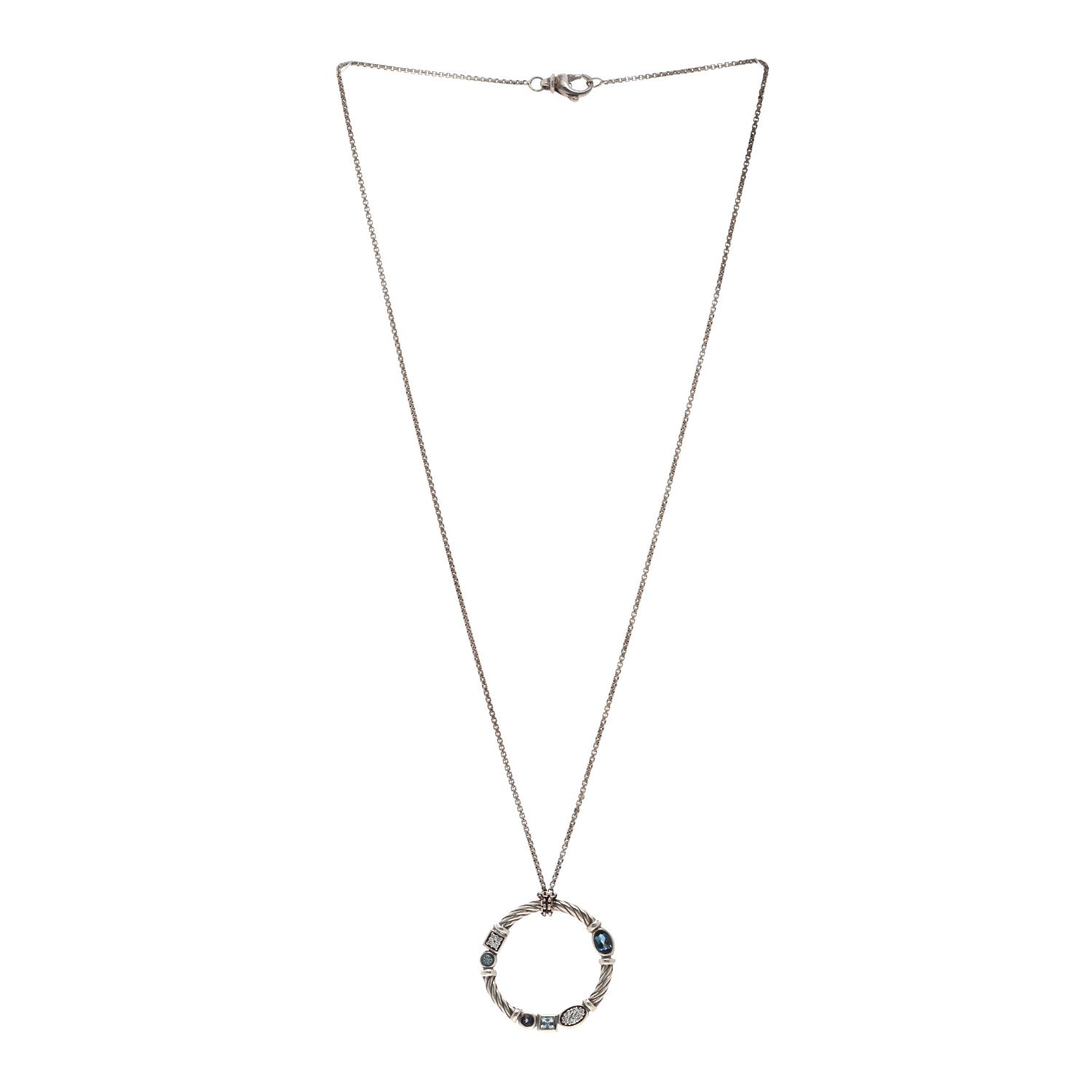 David Yurman Sterling Silver Diamond Blue Topaz Iolite Aquamarine Confetti Pendant Necklace 3 of 4