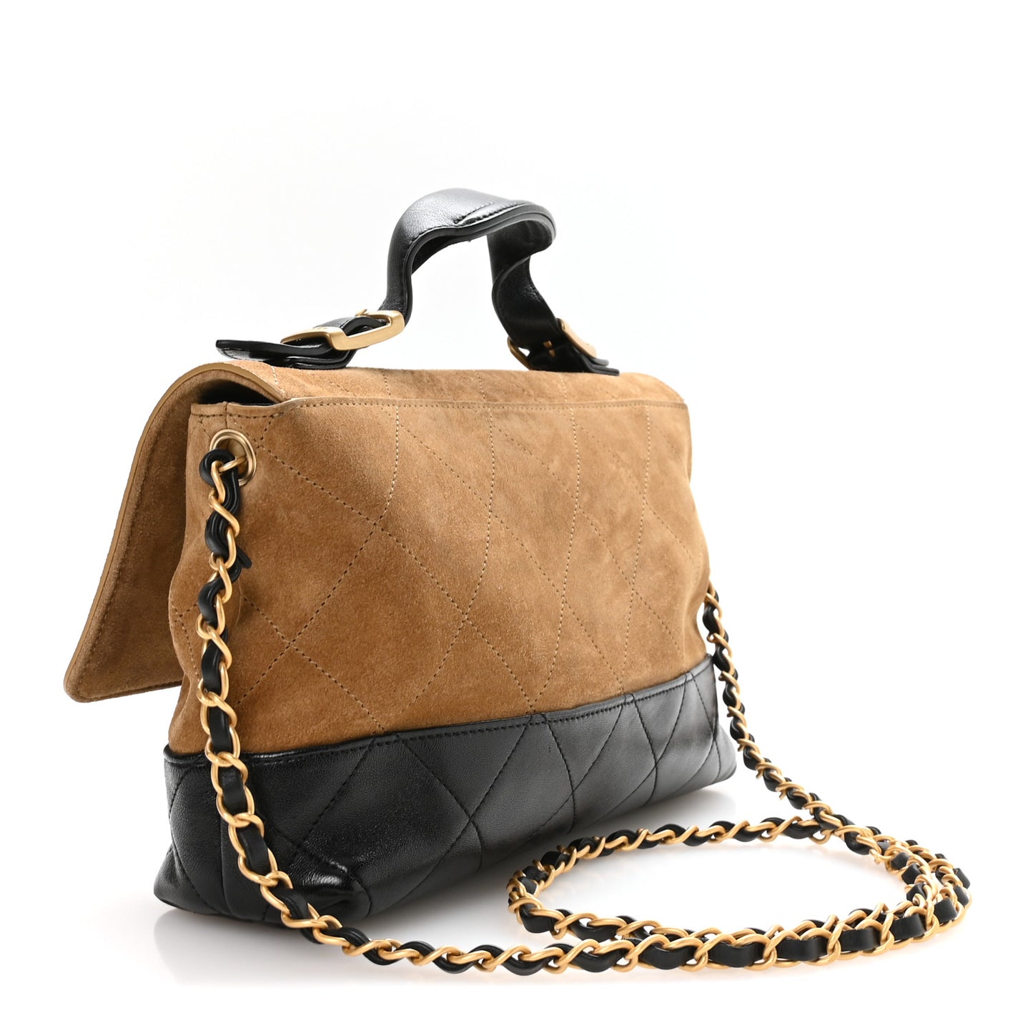 Suede Calfskin Shiny Lambskin Quilted Coco Base Flap Top Handle Bag  Beige Black