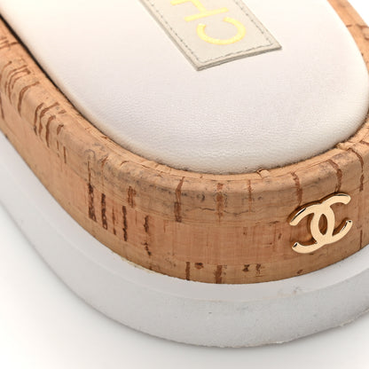 Chanel Fabric Pearl Cork CC Slip On Sandals 40 White 8 of 9