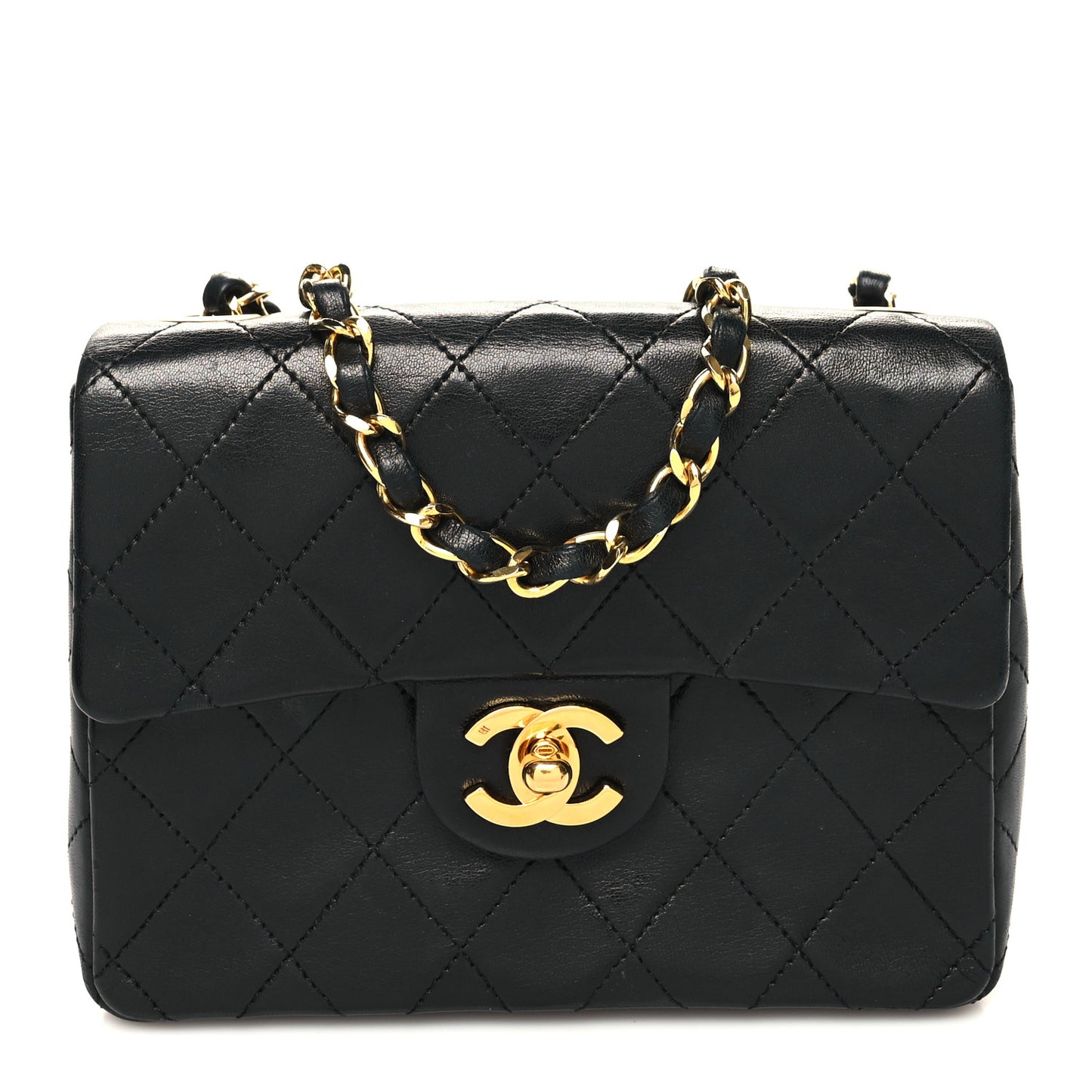 Lambskin Quilted Mini Square Flap Bag Black