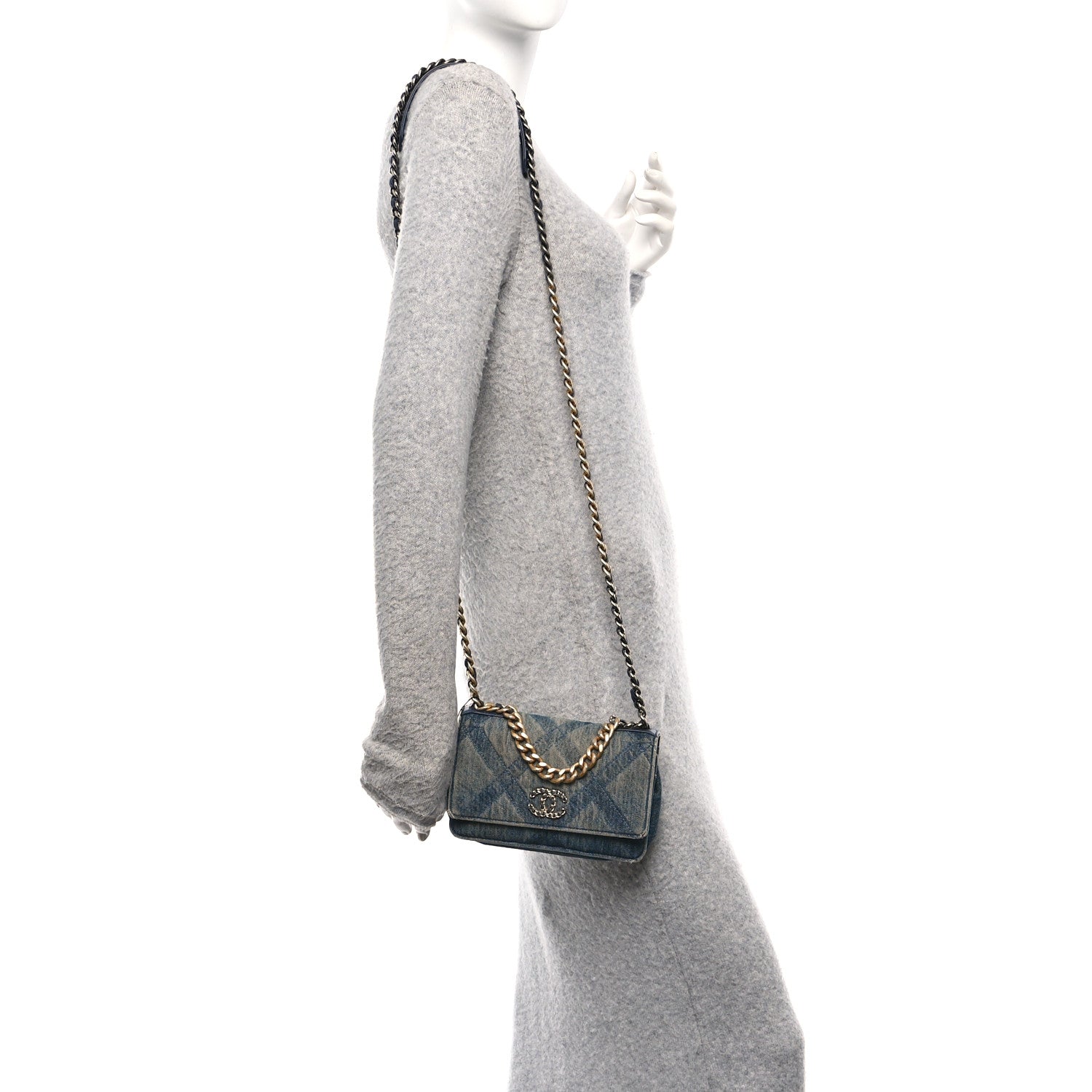 Chanel Denim Quilted Chanel 19 Wallet On Chain WOC Blue 2 of 12