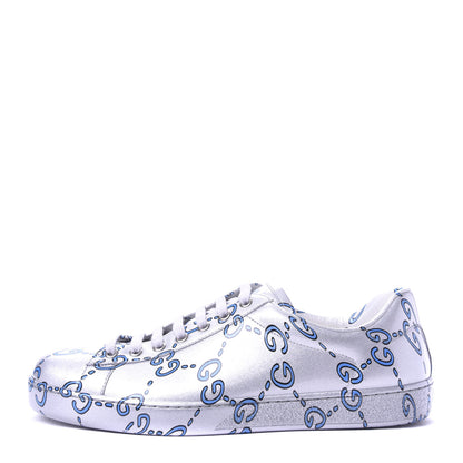 Gucci Miro Rubber Wax GucciGhost Print Mens New Ace Sneakers 8.5 Silver 1 of 10