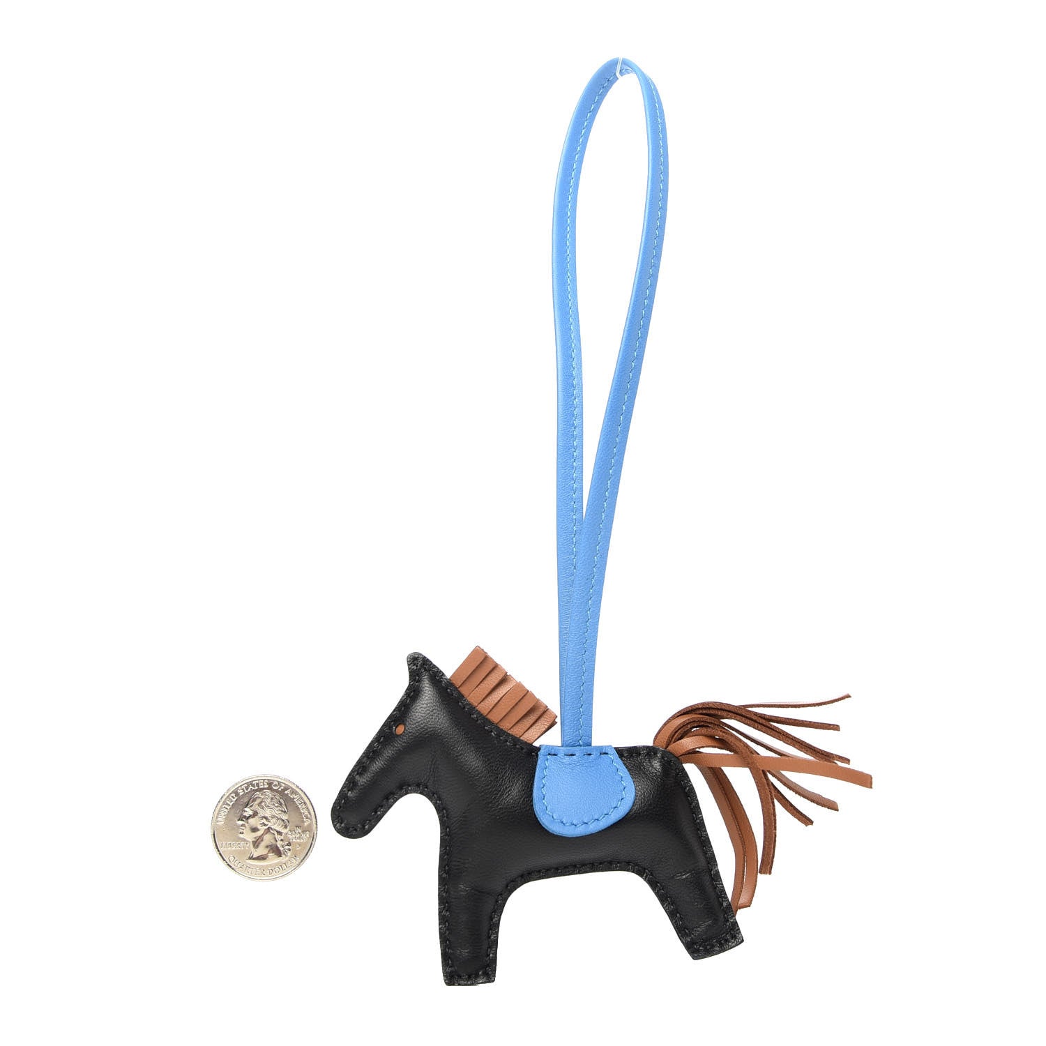 Hermes Milo Lambskin Grigri Rodeo Horse Bag Charm PM Black Gold Bleu Zanzibar 2 of 4