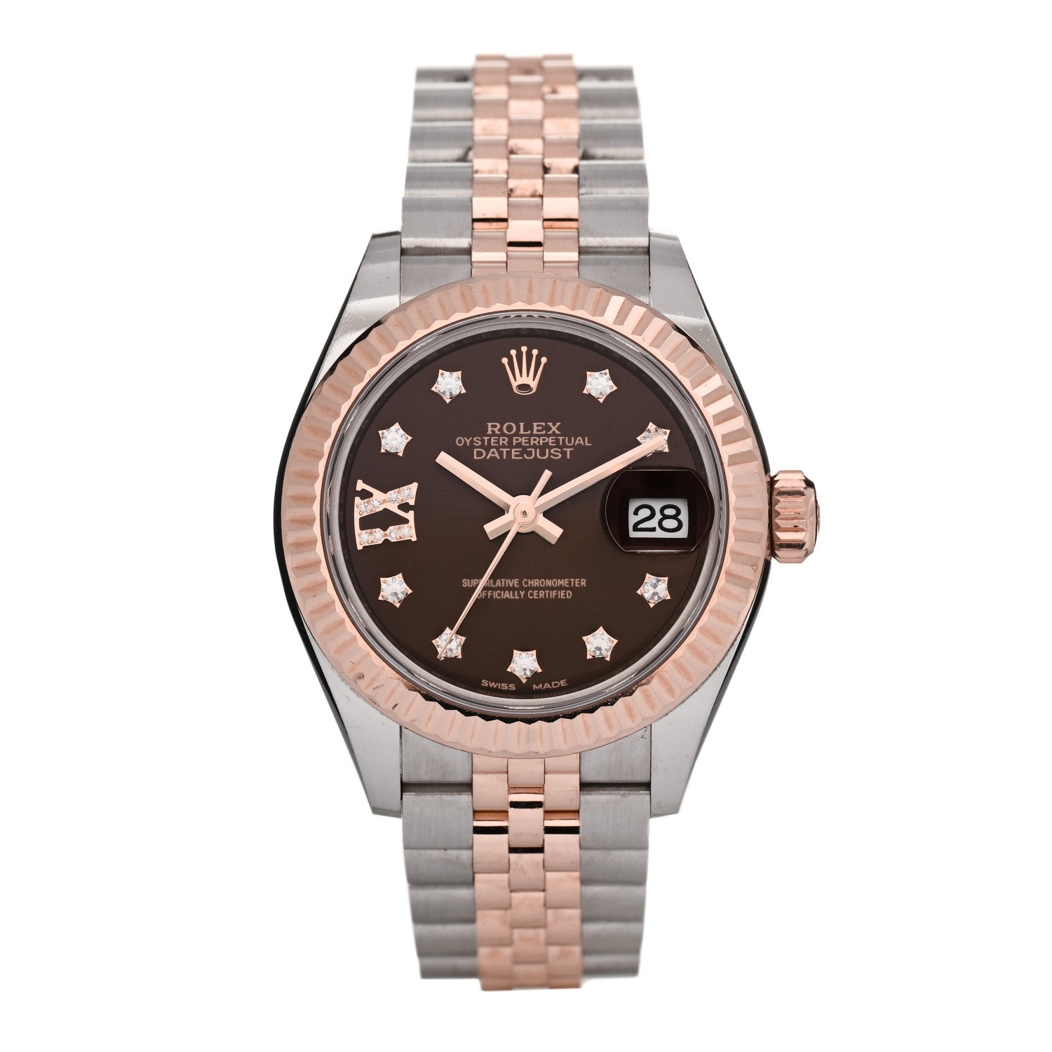Rolex Stainless Steel 18K Everose Gold Diamond 28mm Oyster Perpetual Datejust Watch Chocolate 279171 1 of 5