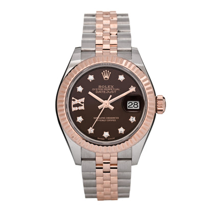 Rolex Stainless Steel 18K Everose Gold Diamond 28mm Oyster Perpetual Datejust Watch Chocolate 279171 1 of 5