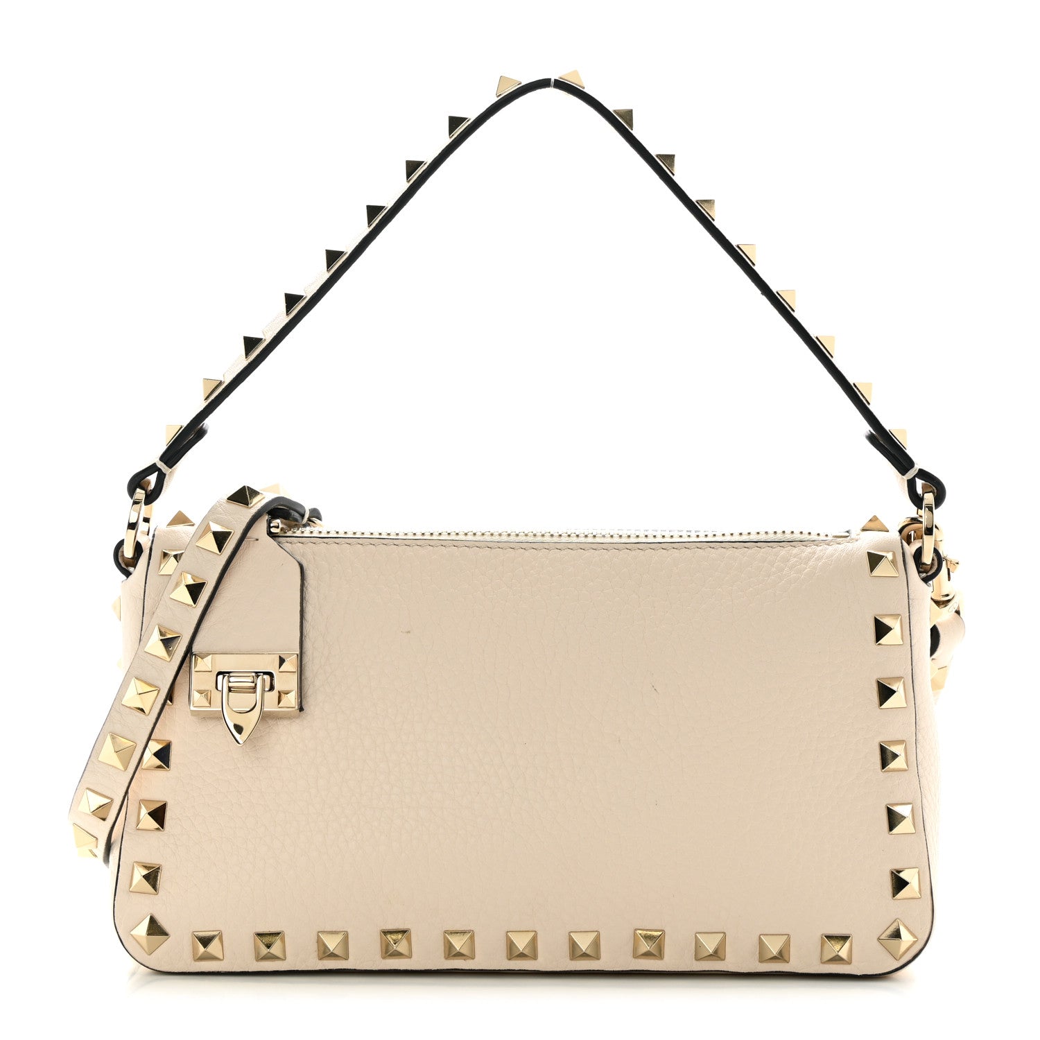 Valentino Garavani Pebbled Calfskin Small Rockstud Flip Lock Shoulder Bag Light Ivory 1 of 11