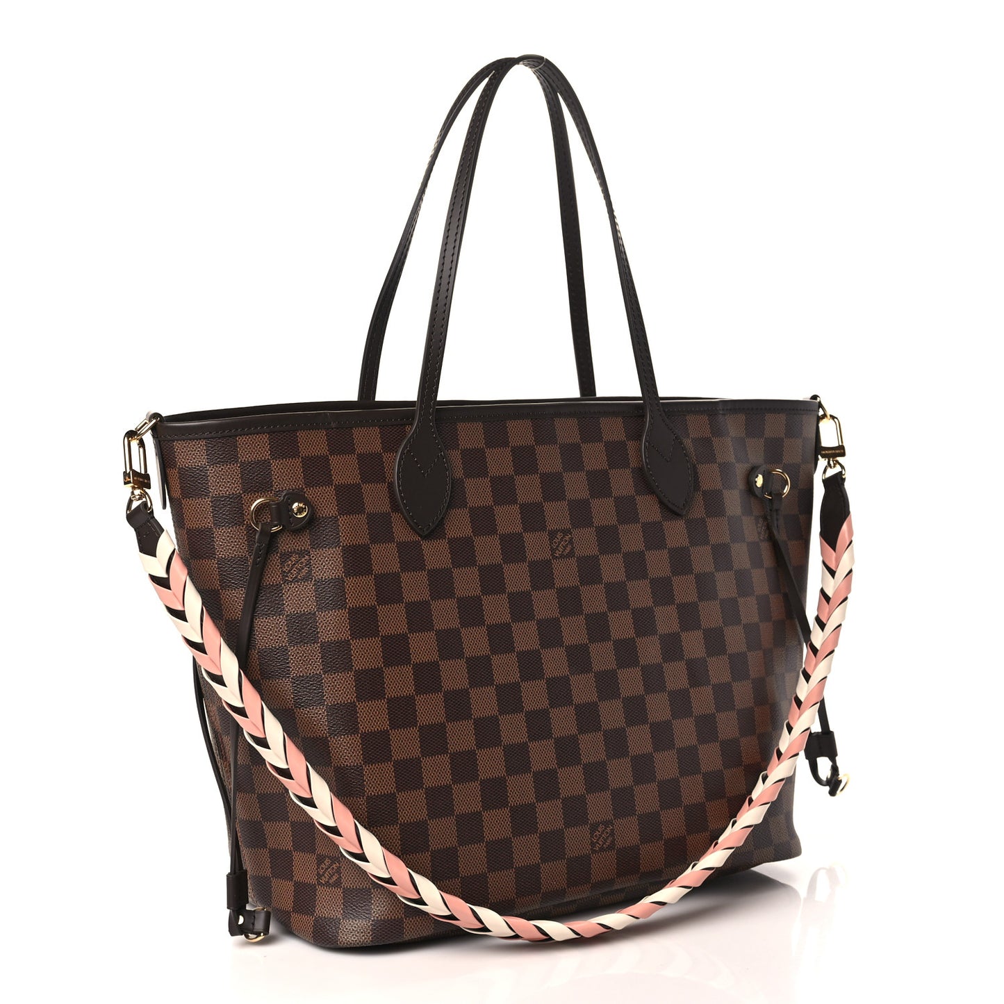 Damier Ebene Braided Neverfull MM Pink