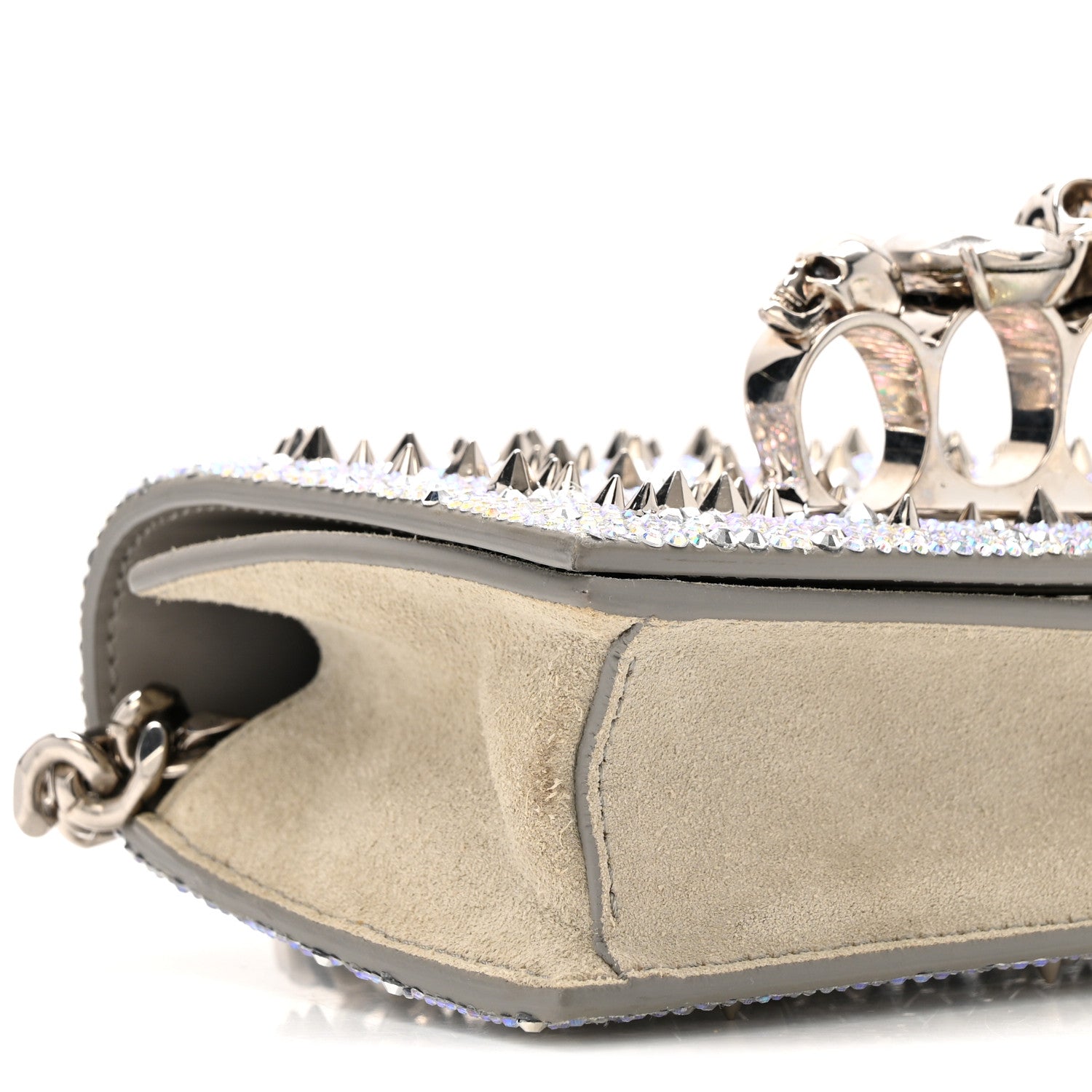 Alexander McQueen Suede Calfskin Crystal Studded Mini Jeweled Knuckle Satchel Silver 9 of 13