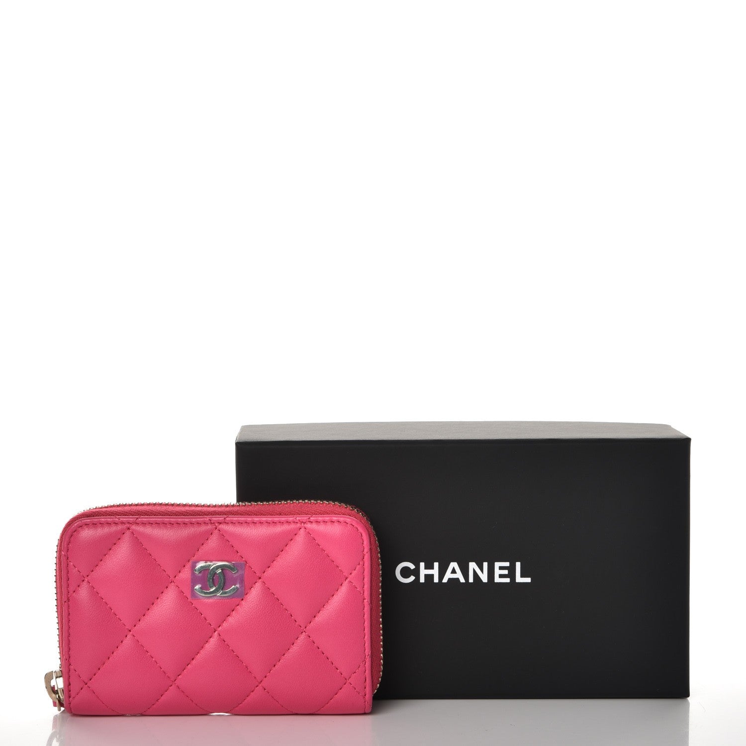 Chanel Lambskin Quilted Zip Around Coin Purse Wallet Fuchsia 8 of 8