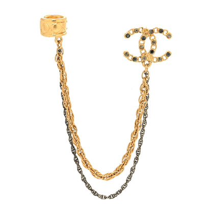 Chanel Crystal CC Chain Cuff Single Earring Gold Silver 1 of 4