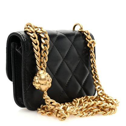 Chanel Lambskin Quilted Sweet Camellia Clutch With Chain Black 3 of 10