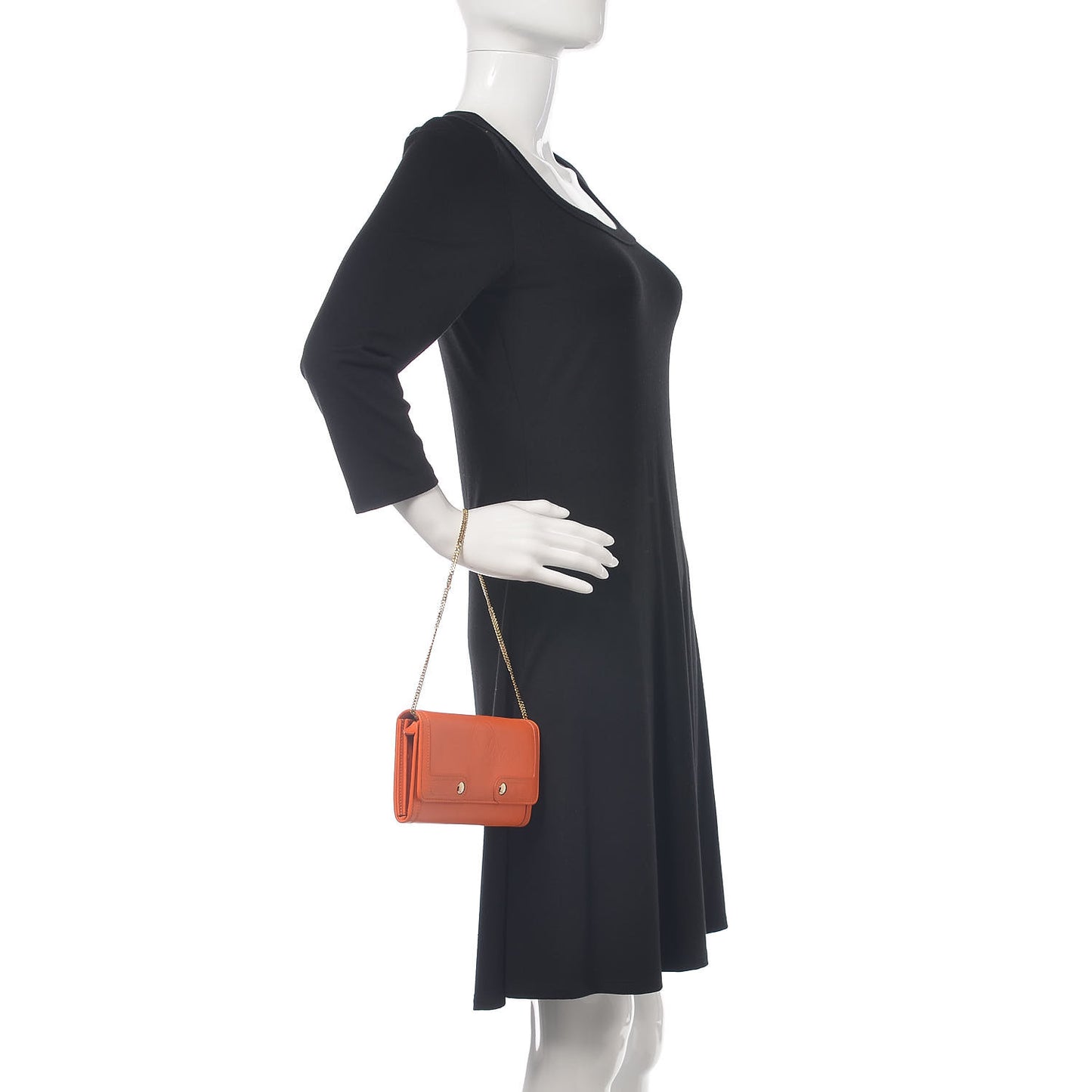 Calfskin Chain Flap Wallet Orange