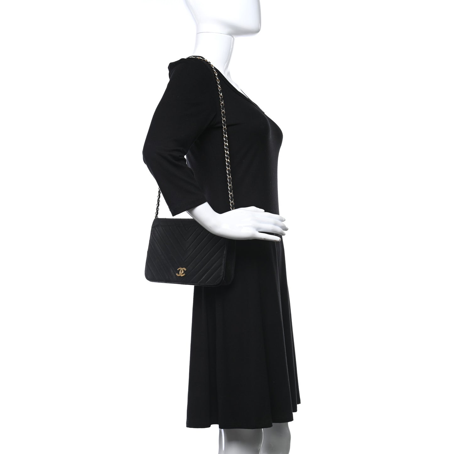 Lambskin Chevron Quilted Small Single Flap Black