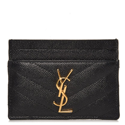 Saint Laurent Grain De Poudre Matelasse Chevron Monogram Credit Card Case Black 1 of 9