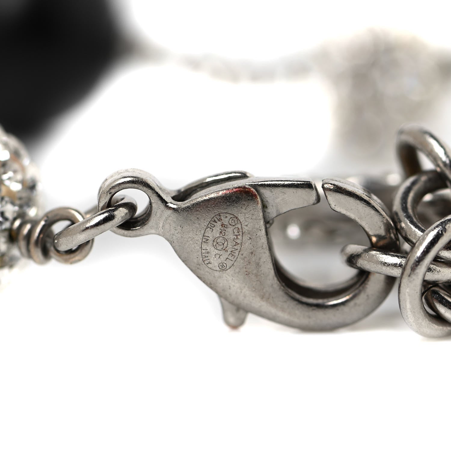 Chanel Enamel Pearl Beaded CC Bracelet Black Silver 4 of 4