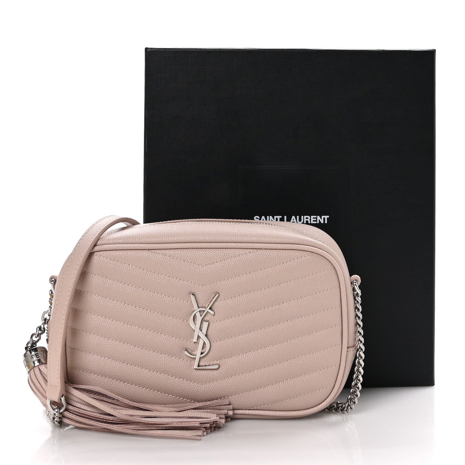 Saint Laurent Grain De Poudre Matelasse Monogram Mini Lou Camera Bag Marble Pink 10 of 10