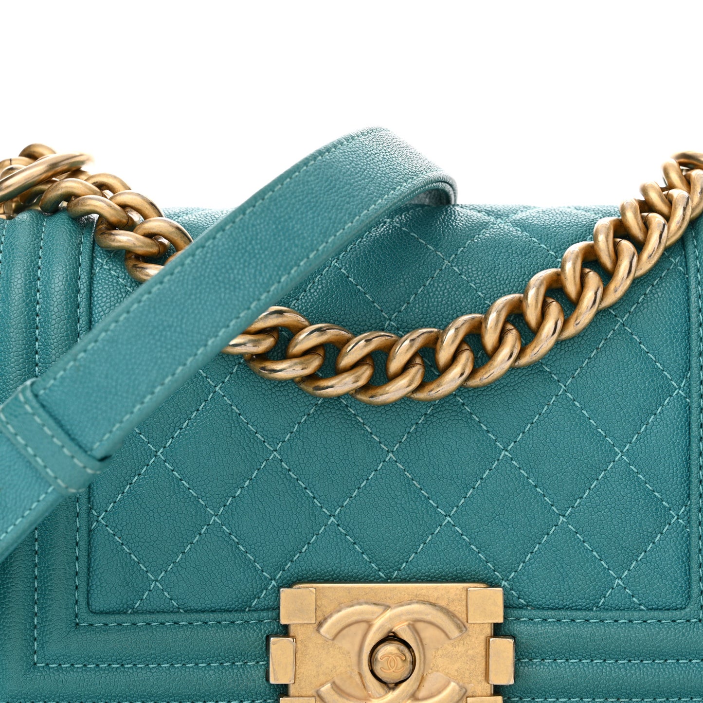 Caviar Quilted Small Boy Flap Green