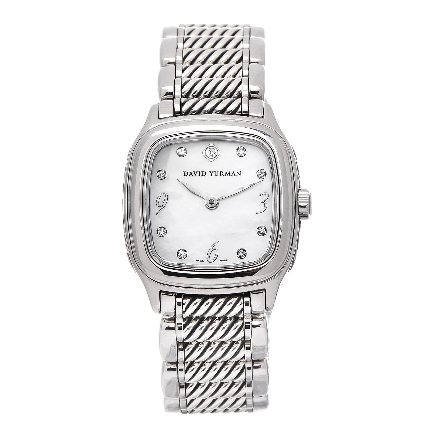 Stainless Steel Sterling Silver Diamond Mother of Pearl 25mm Thoroughbred Quartz Watch