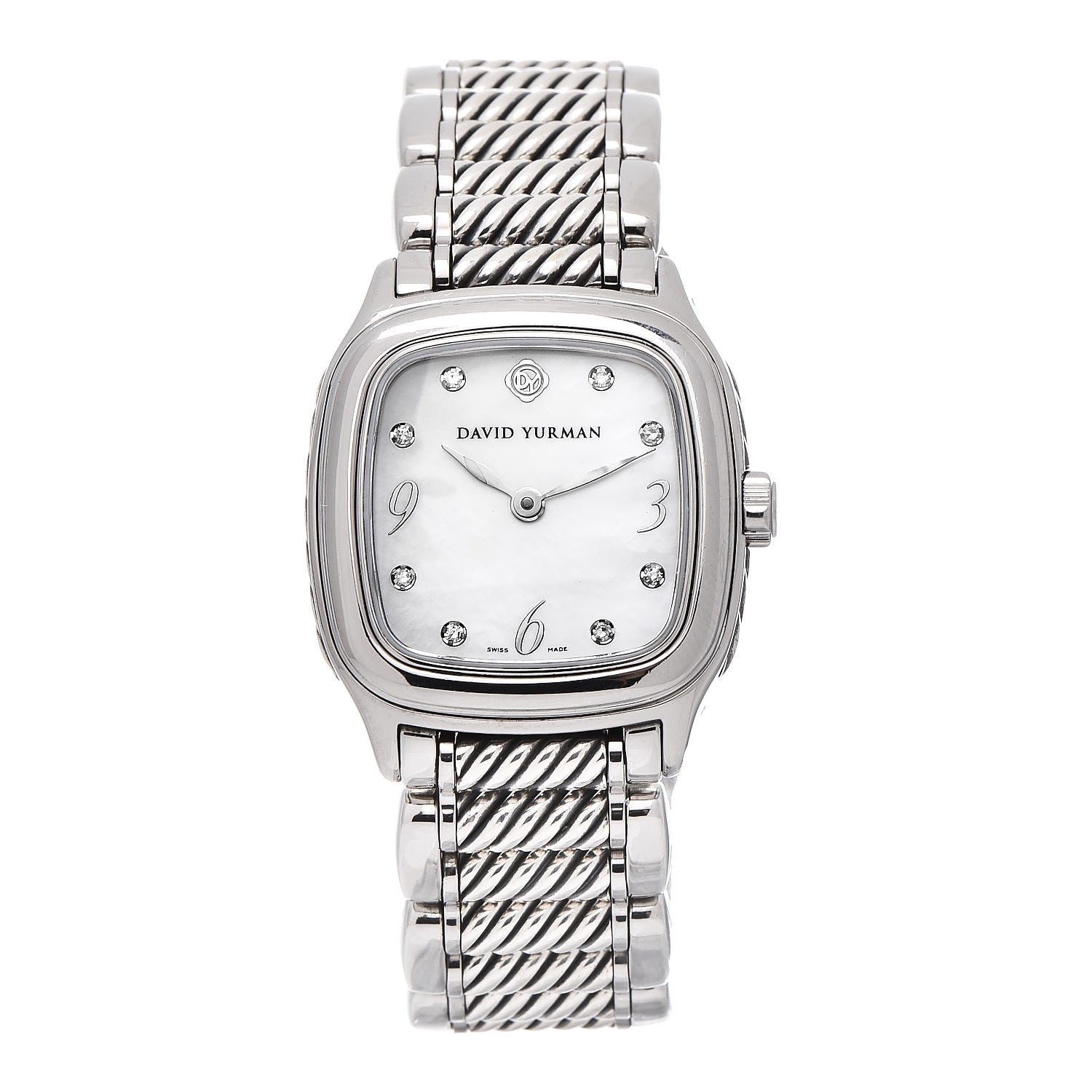 David Yurman Stainless Steel Sterling Silver Diamond Mother of Pearl 25mm Thoroughbred Quartz Watch 1 of 8