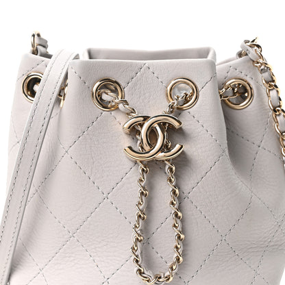 Chanel Goatskin Stitched Chain Bucket Bag Light Grey 8 of 11