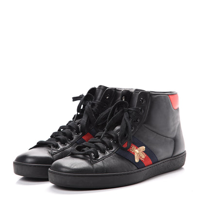 Gucci Calfskin Miro Soft Web Bee Embroidered Mens Ace High Top Sneakers 9.5 Black 3 of 12