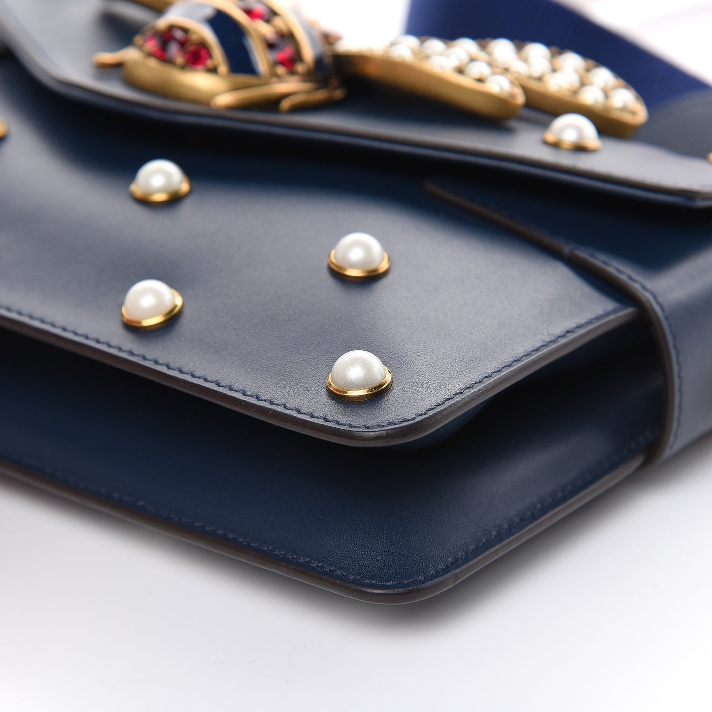 Nappa Pearl Studded Mini Queen Margaret Broadway Shoulder Bag Blue Agata
