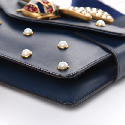 Gucci Nappa Pearl Studded Mini Queen Margaret Broadway Shoulder Bag Blue Agata 9 of 12