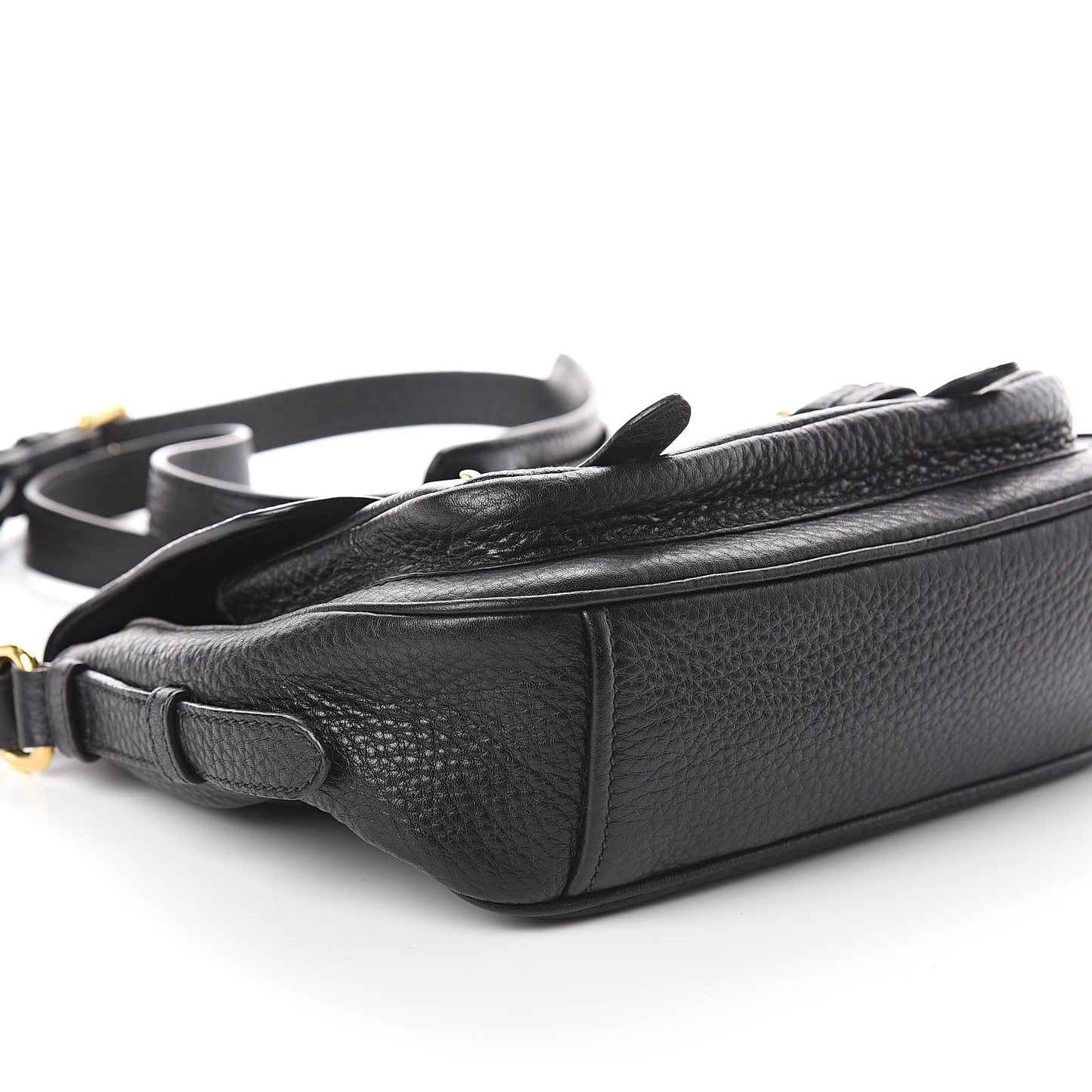 Vitello Daino Double Buckle Messenger Bag Black