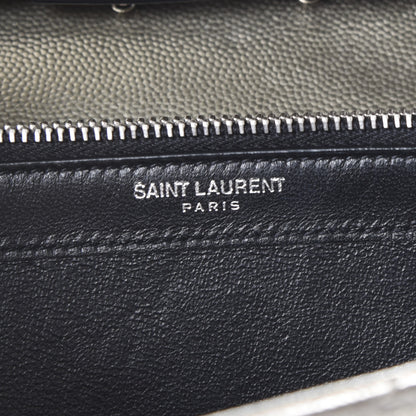 Saint Laurent Metallic Grain De Poudre Matelasse Chevron Monogram Chain Wallet Piombo 5 of 9