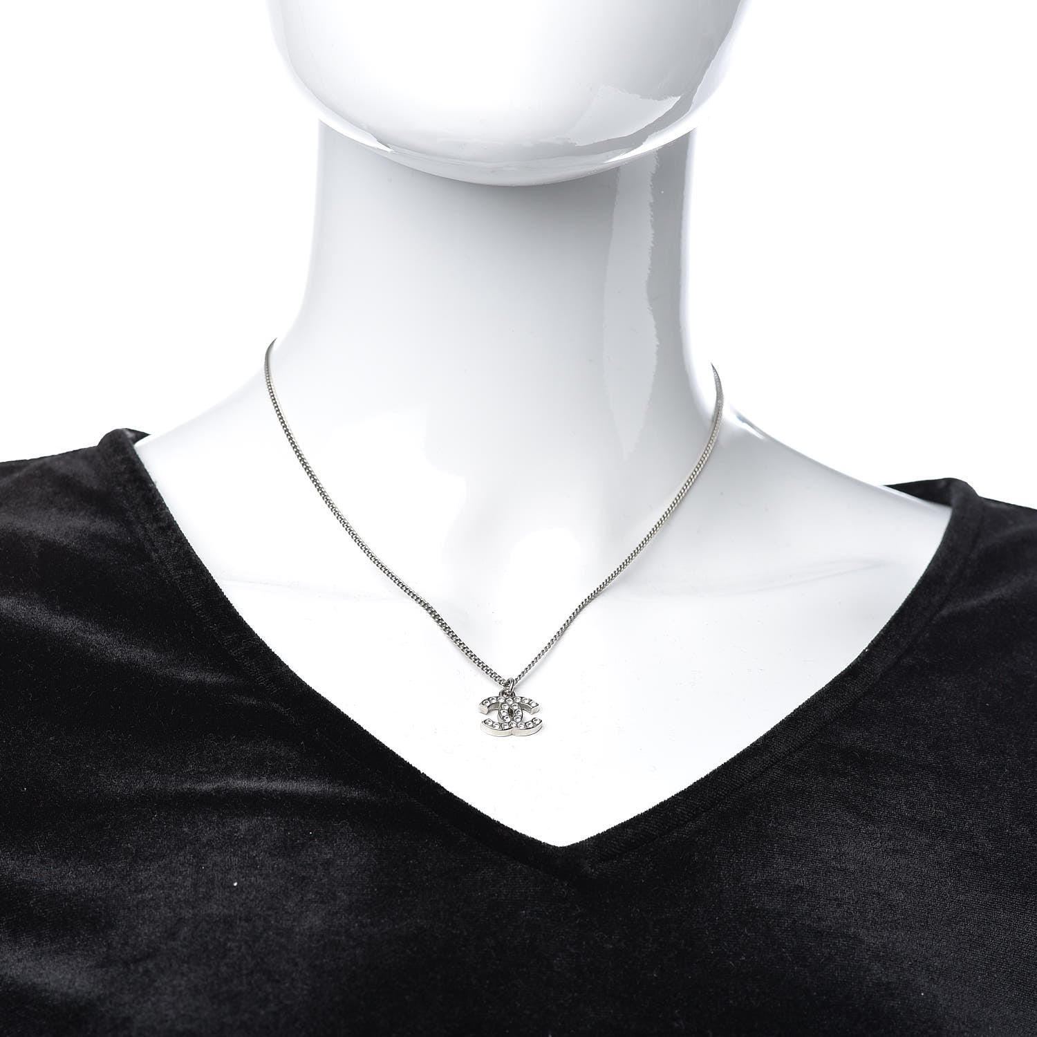 Chanel Crystal Timeless CC Necklace Silver 2 of 5