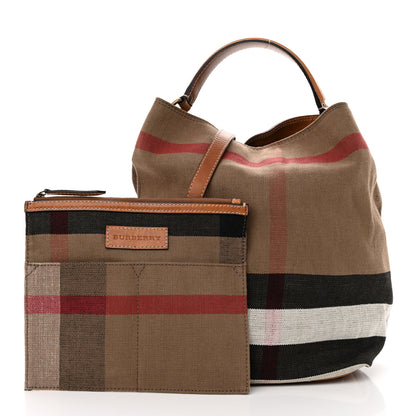 Burberry Canvas Mega Check Medium Ashby Hobo Saddle Brown 3 of 12