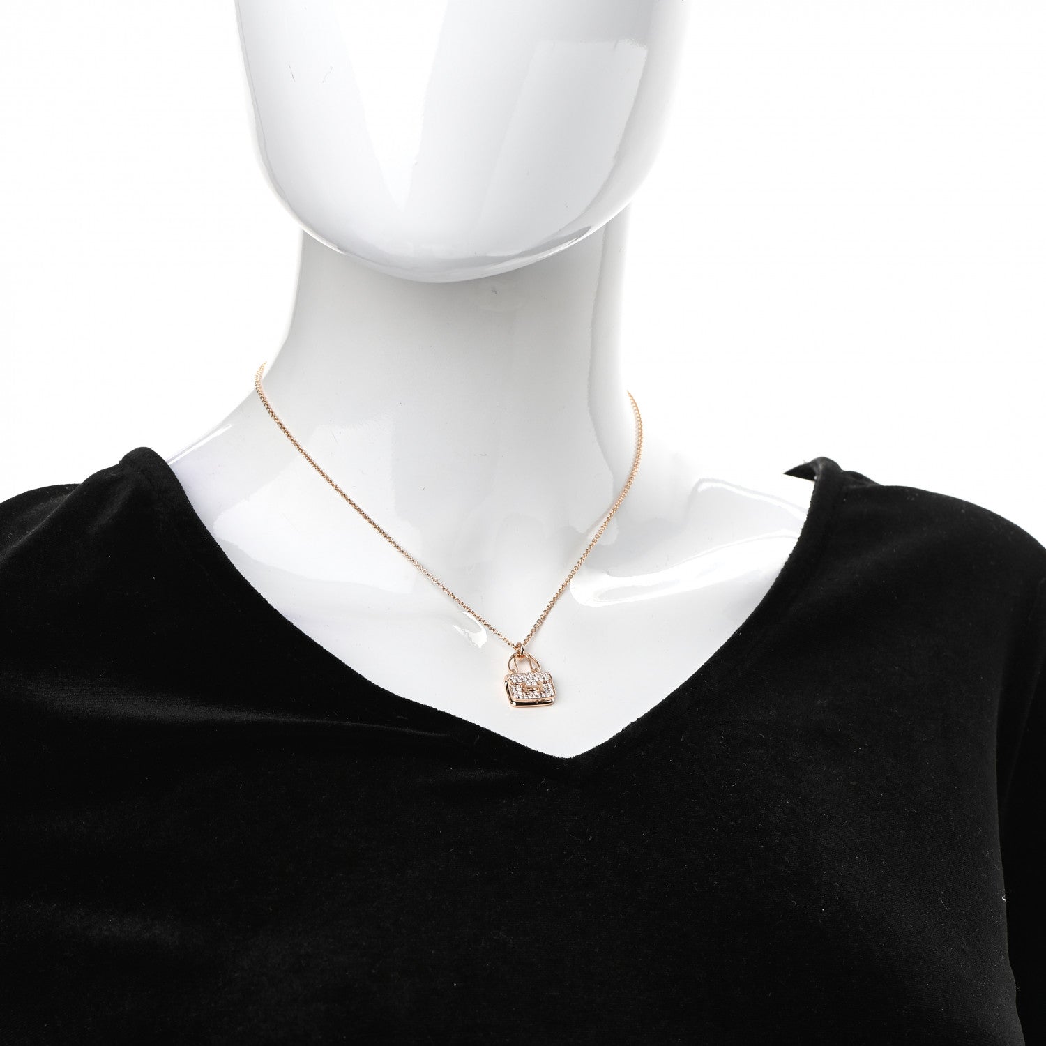 Hermes 18K Rose Gold Diamond Constance Amulettes Pendant Necklace 2 of 6