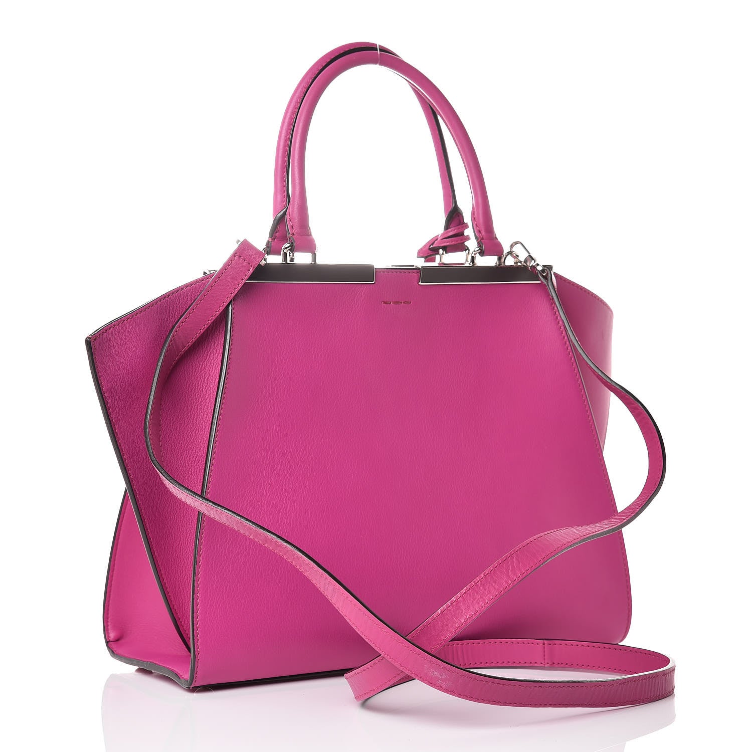 Fendi Vitello Dolce Shiny Nappa Petite 3Jours Tote Magenta Carbone 4 of 13