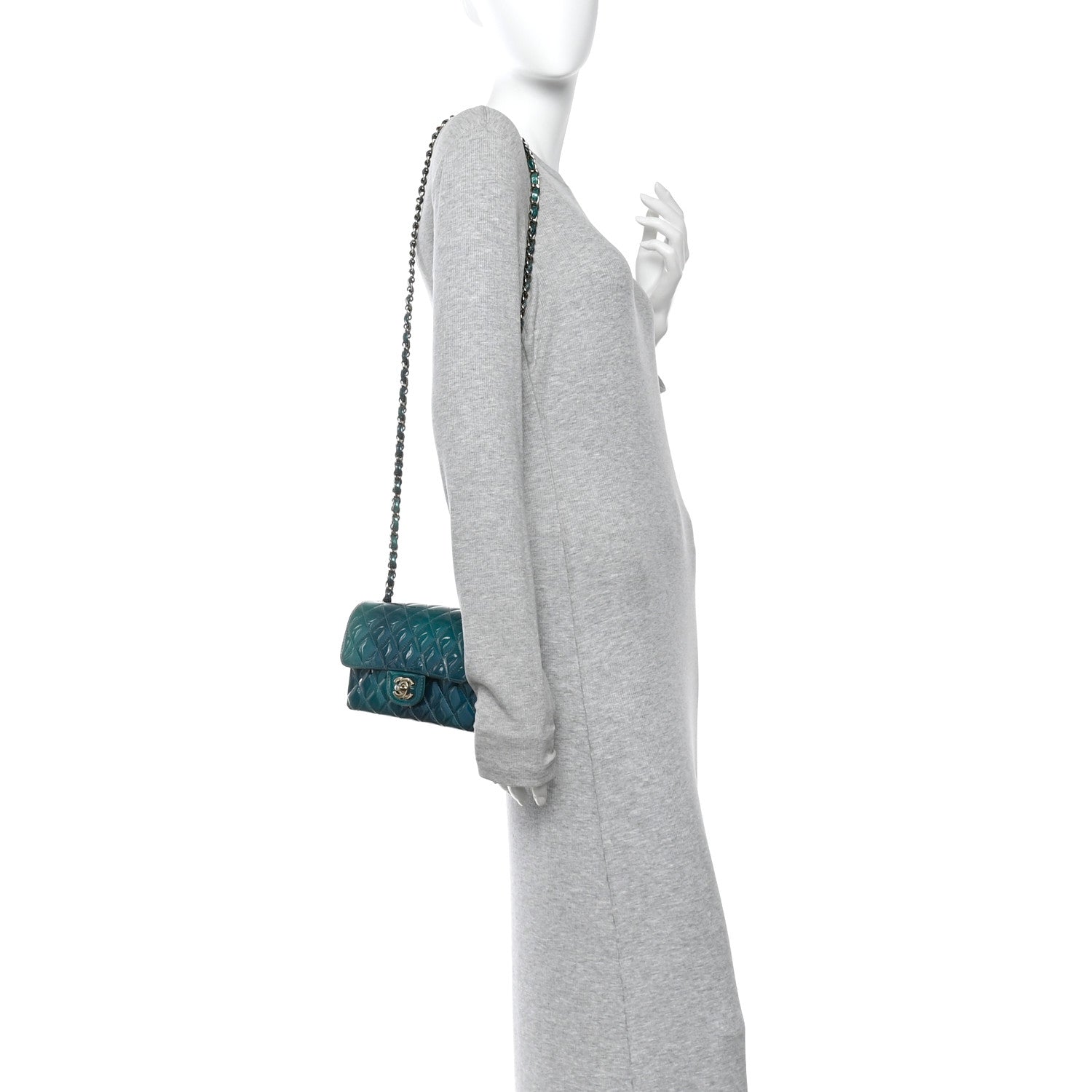 Chanel Shaded Patent Calfskin Quilted Mini Rectangular Flap Green Blue 2 of 11
