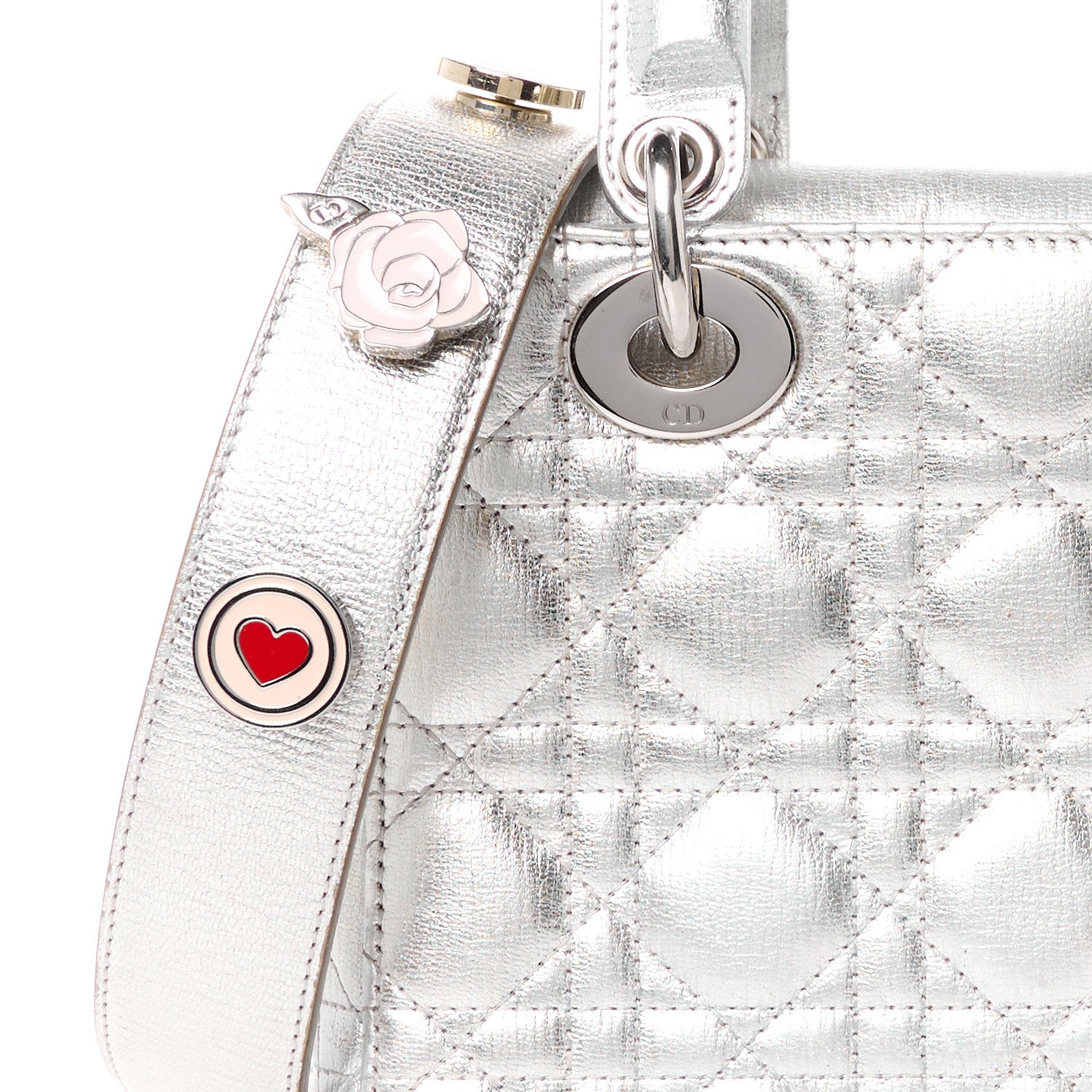 Christian Dior Metallic Grained Calfskin Cannage Small Lucky Badges My Lady Dior Silver 8 of 11