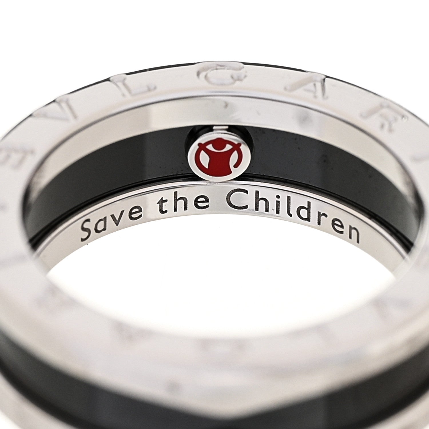 Bulgari Sterling Silver Ceramic Save The Children One-Band Ring 52