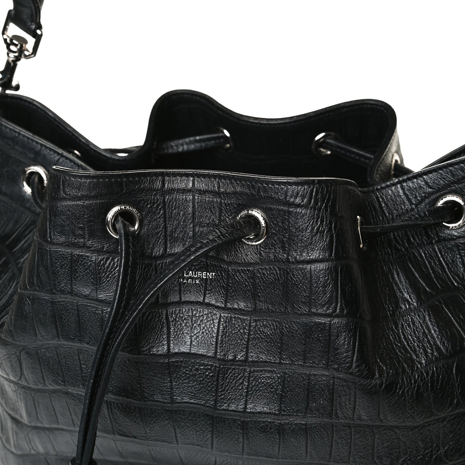 Saint Laurent Calfskin Crocodile Embossed Large Emmanuelle Bucket Bag Black 21 of 31